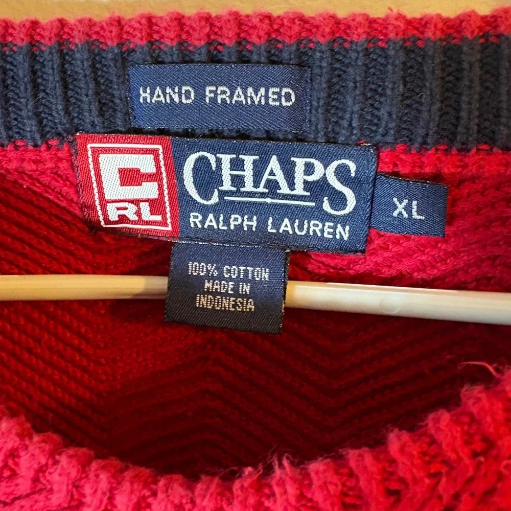 Vintage Y2K Chaps Ralph Lauren Hand Framed Cotton Sweater Red XL‎